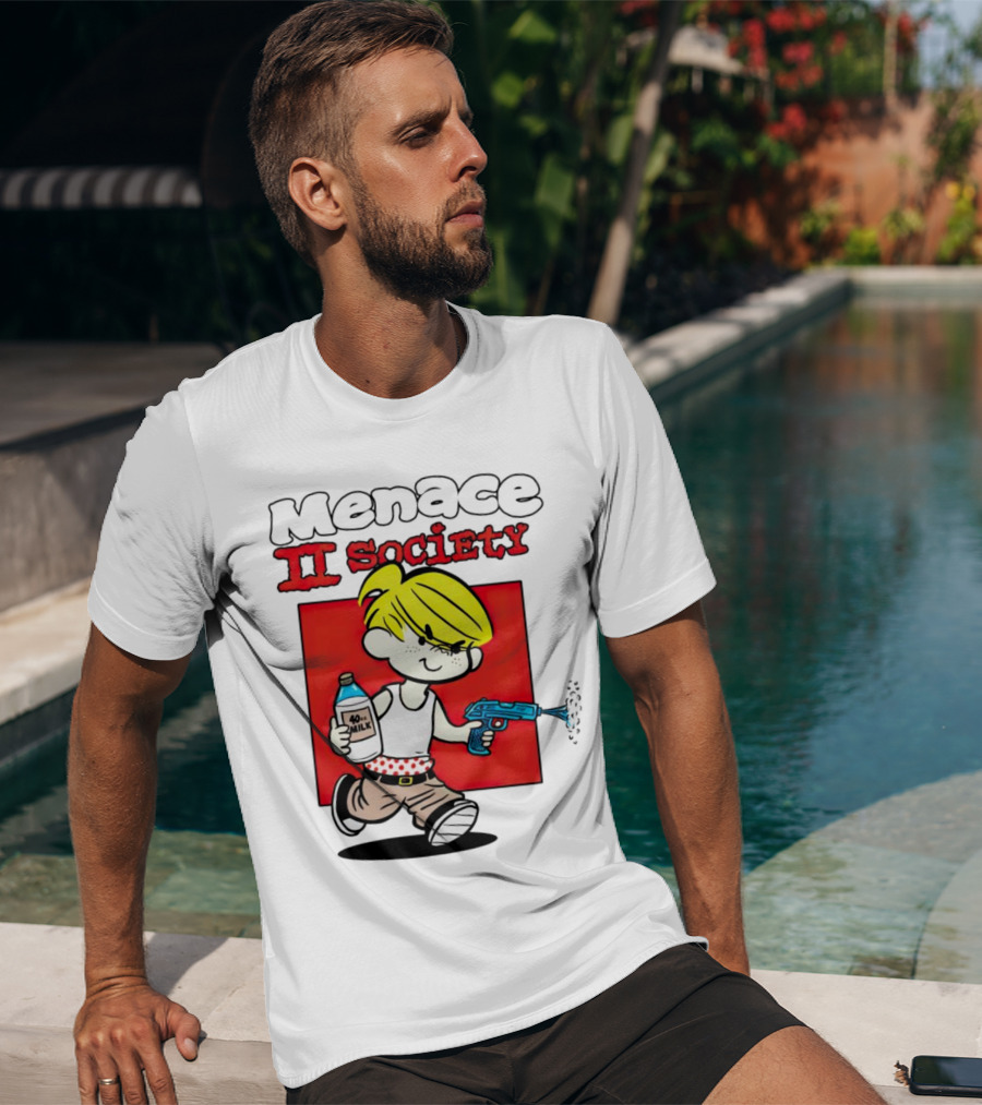 Menace II Society Cartoon Character With Squirt Gun And Milk T-Shirt