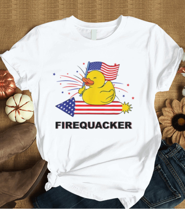 T-Shirt: Firequacker Duck Holding American Flag Riding Firework 4th Of July T-Shirt Firequacker Duck Holding American Flag Riding Firework 4th Of July T-Shirt