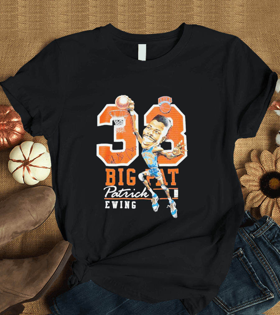 Knicks 33 Big Pat Patrick Ewing Signature Slam Dunk T-Shirt