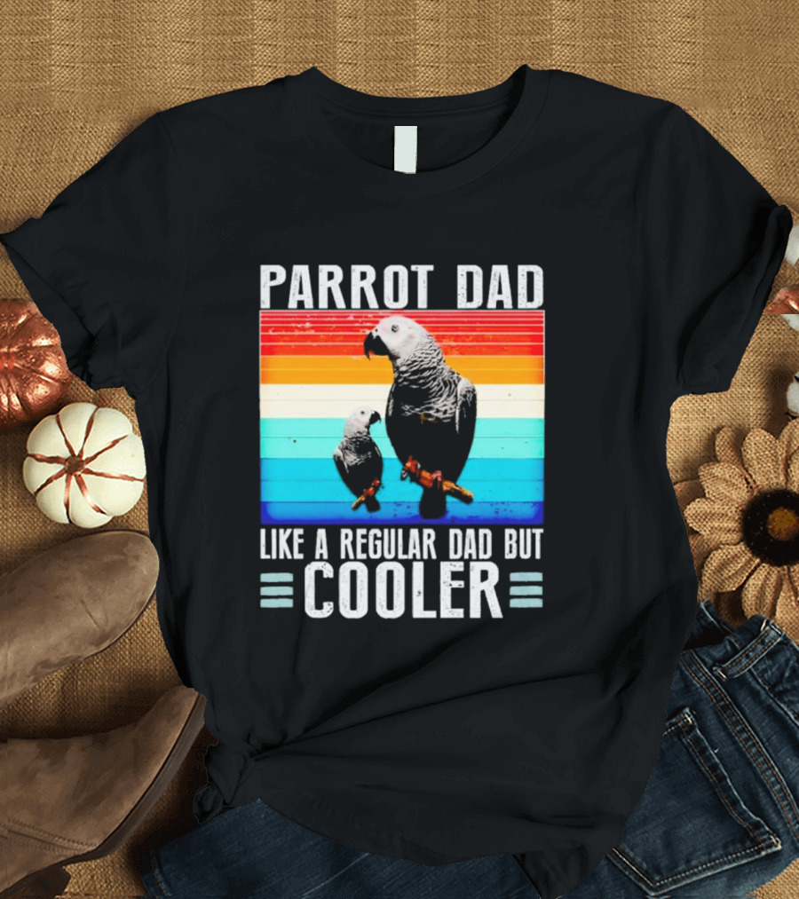 Parrot Dad Like a Regular Dad But Cooler Retro Stripes T-Shirt