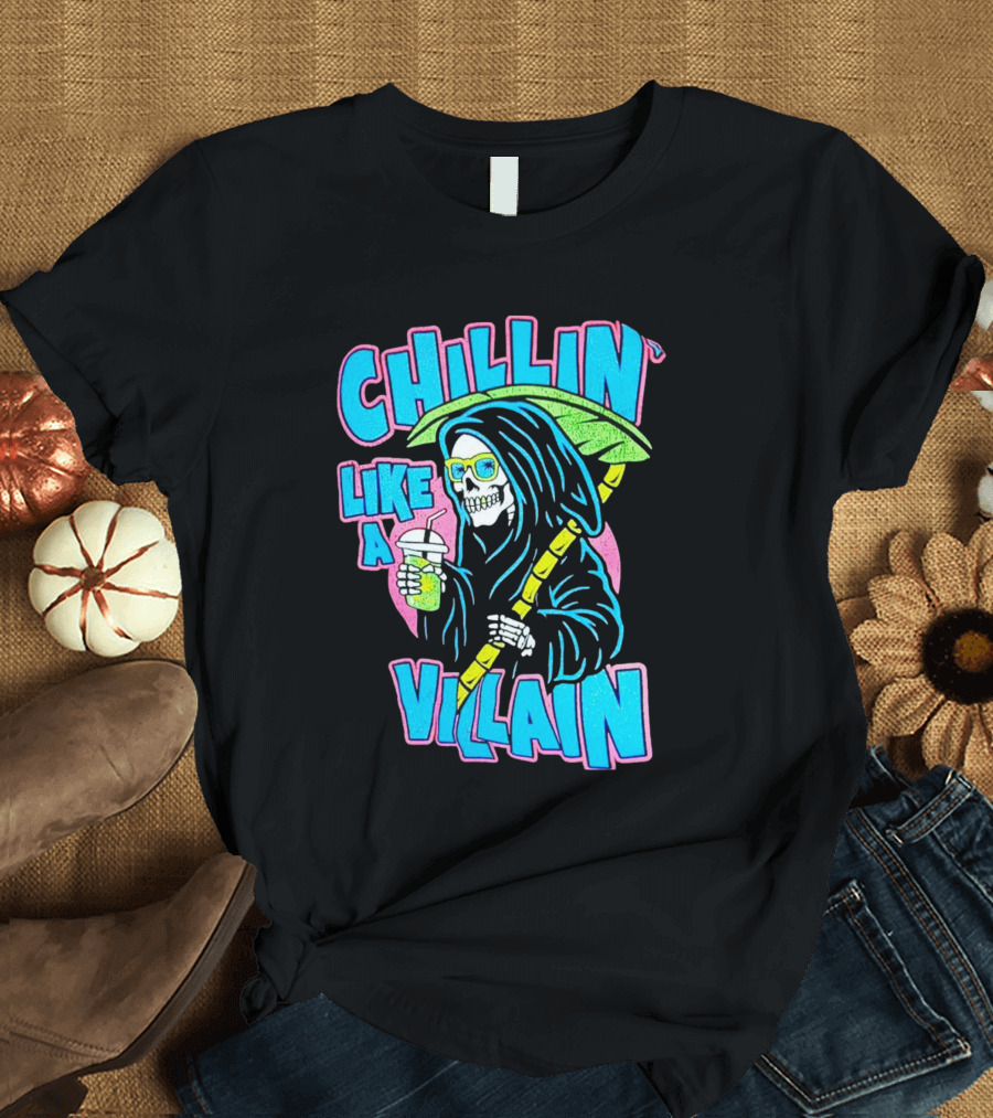 Chillin' Like a Villain Skeleton with Umbrella and Drink T-Shirt