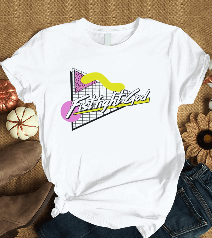 Fistfight God 80s Retro Wave Style Triangles Circles Grid T-Shirt