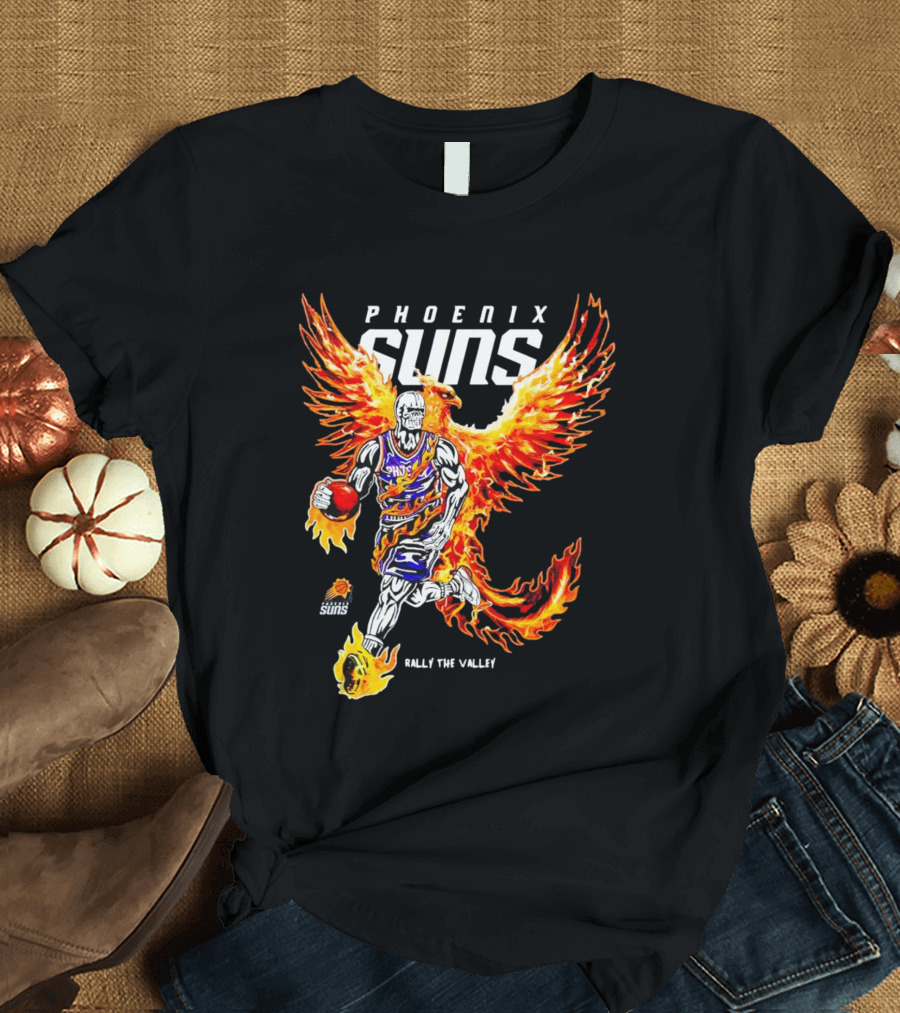 Phoenix Suns Flaming Basketball Phoenix Rally the Valley T-Shirt