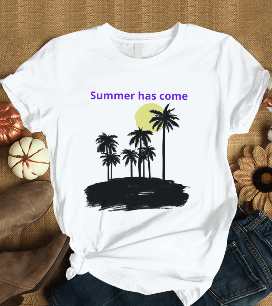 Summer Has Come Tropical Palm Silhouette Moonlit Evening T-Shirt