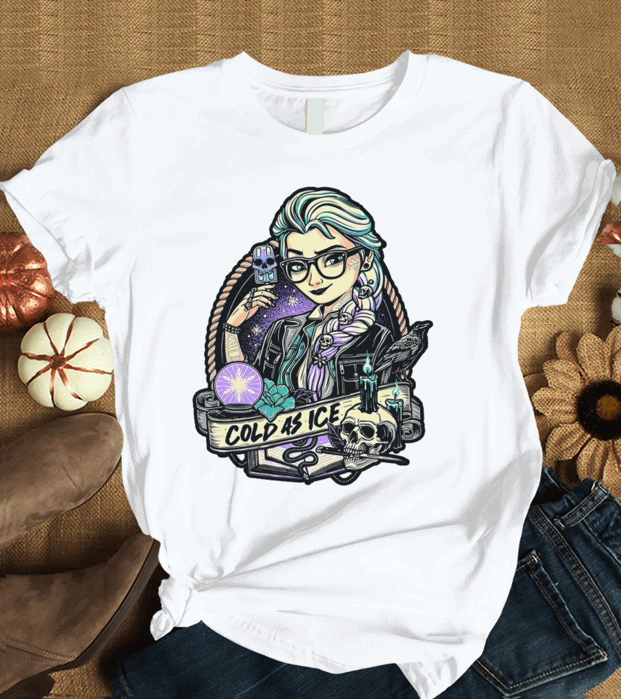 Frozen Elsa Cold as Ice Skull Raven Gothic Elements T-Shirt