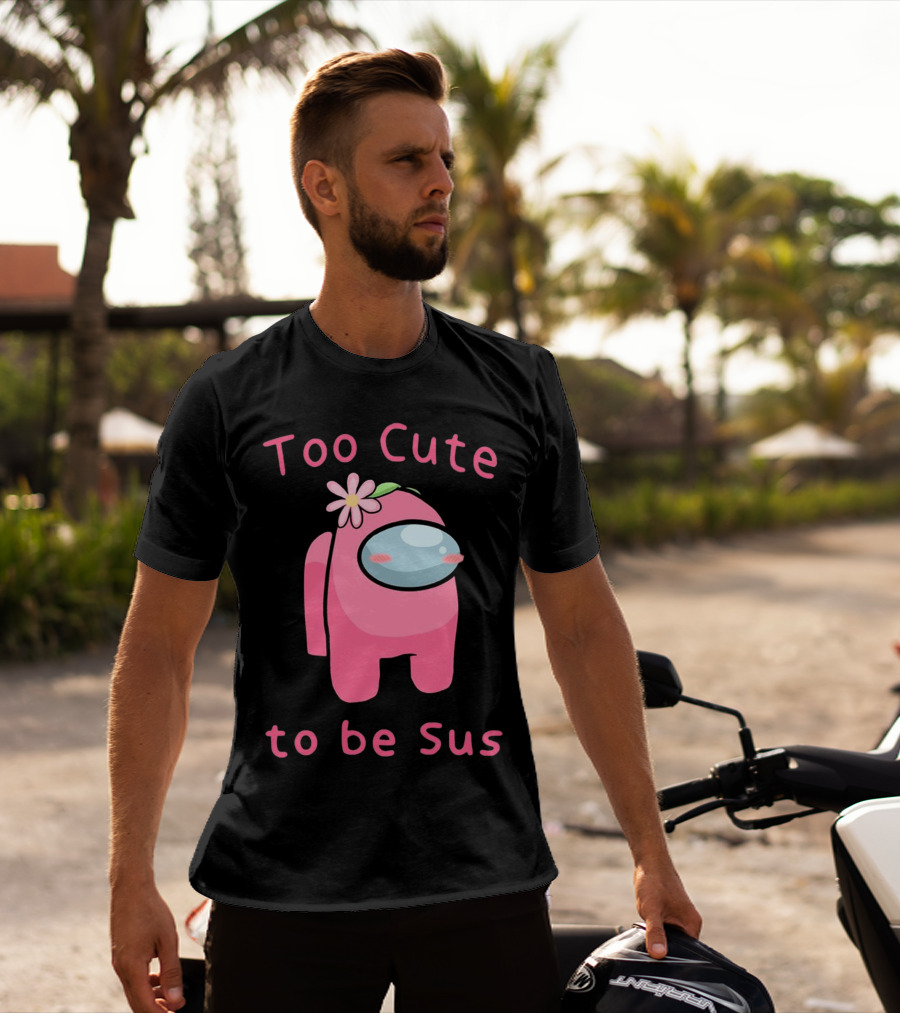 Too Cute To Be Sus Among Us Pink Character With Flower Hat T-Shirt