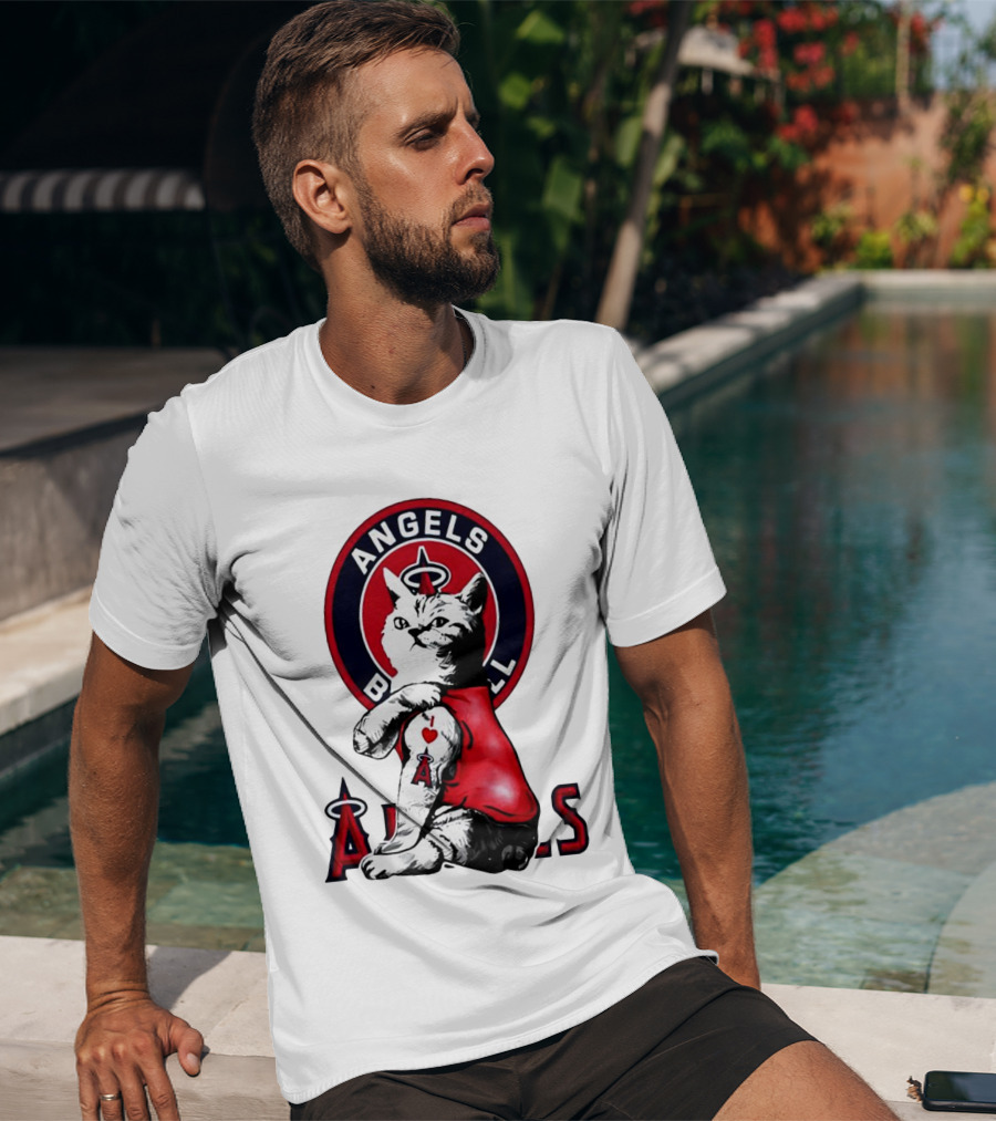 Tattoo Cat Los Angeles Angels Baseball Logo I Love Angels T-Shirt