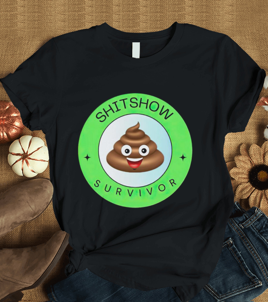 Shitshow Survivor Poop Emoji Circle Emblem T-Shirt