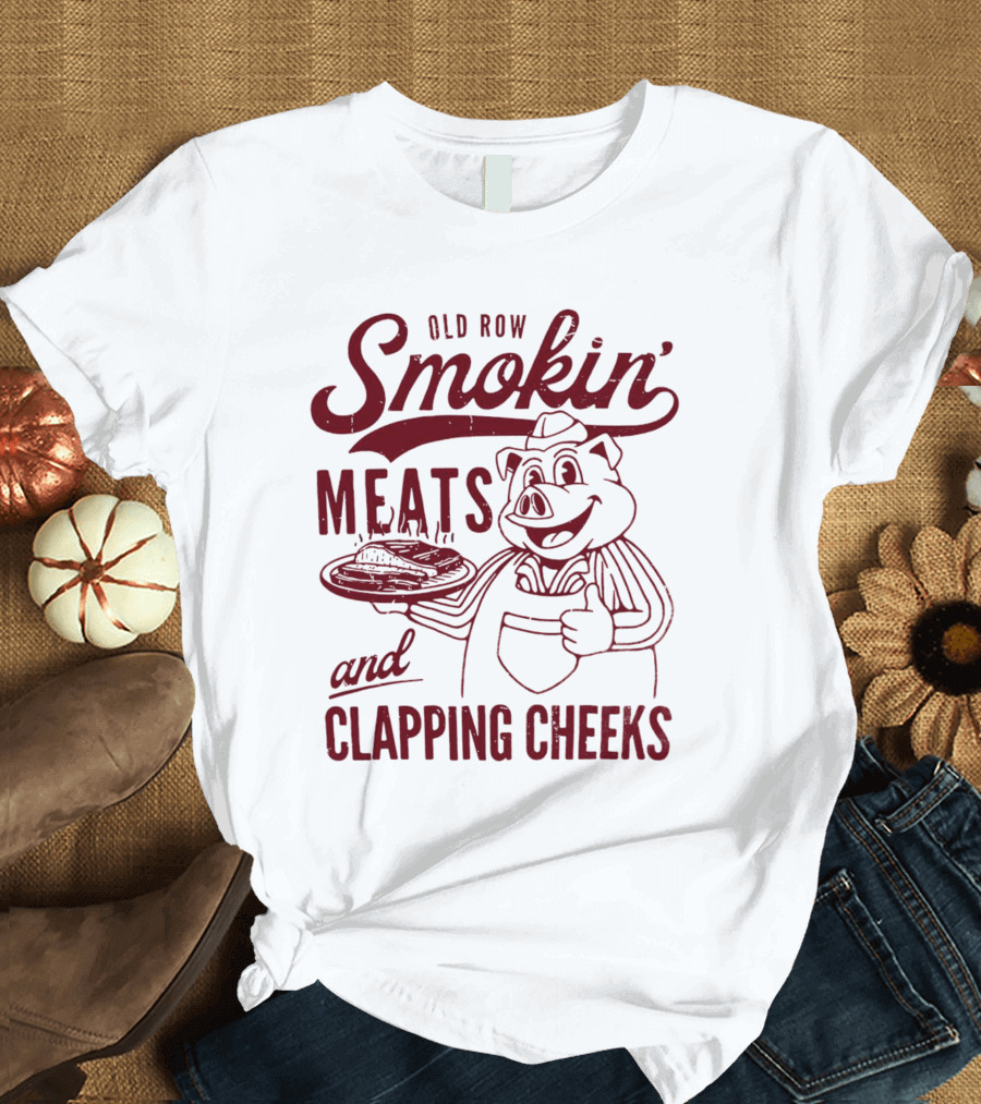Old Row Smokin' Meats and Clapping Cheeks Pig with Tray T-Shirt