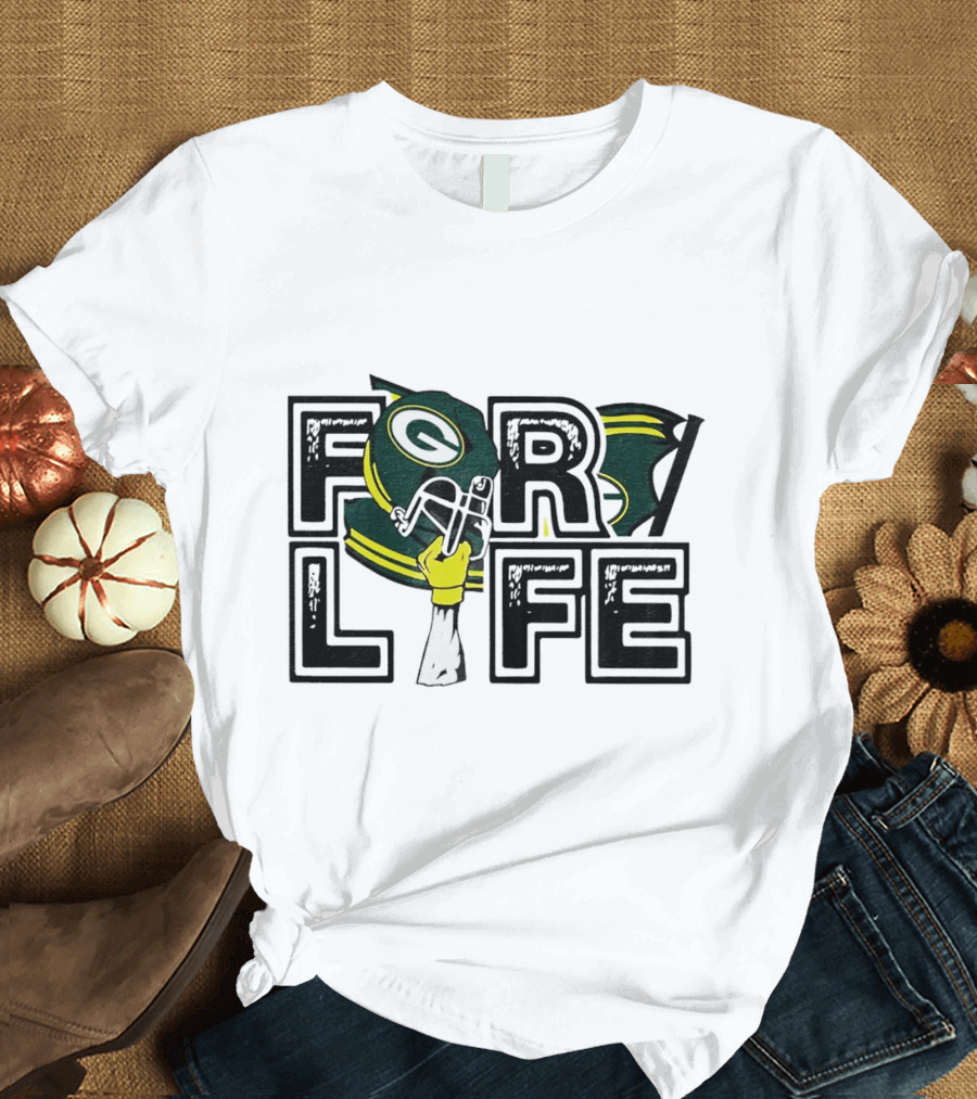 Green Bay Packers Helmet and Fist For Life T-Shirt