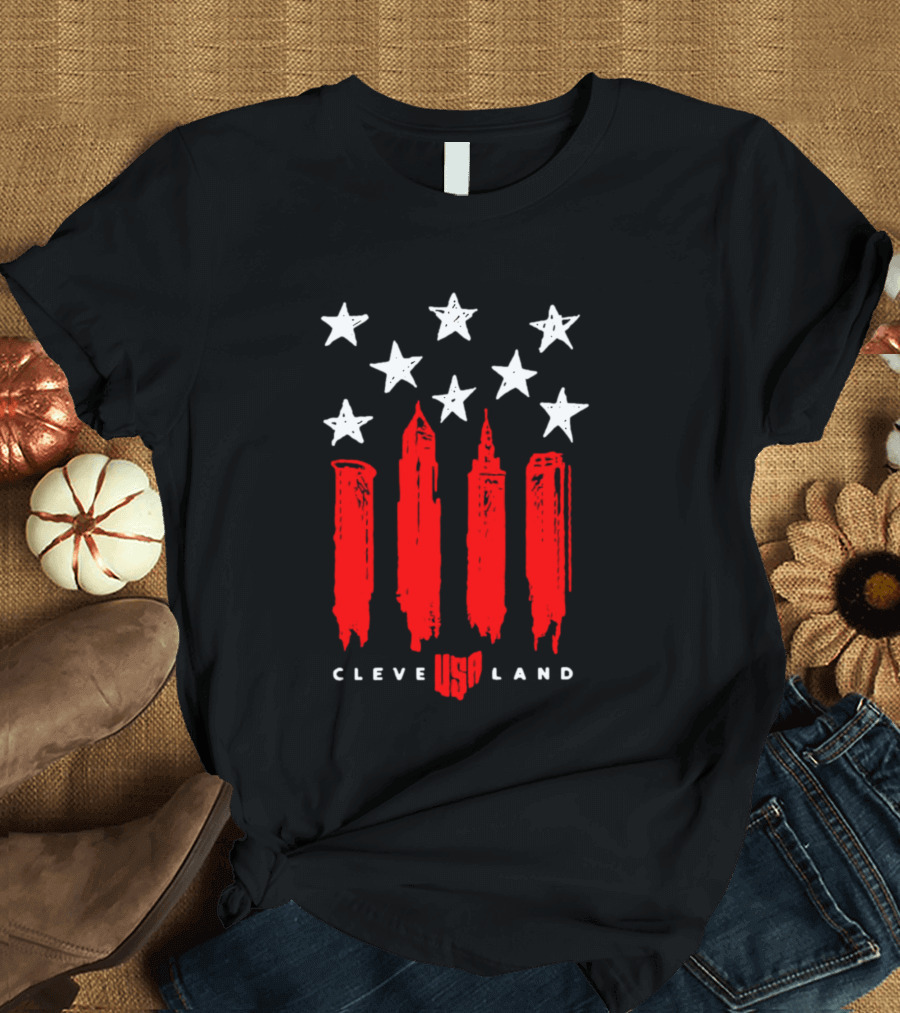 Cleveland USA Land Stars and Stripes Skyline T-Shirt