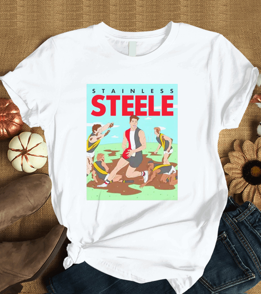 Stainless Steele AFL Football Hero in Action on Muddy Field T-Shirt
