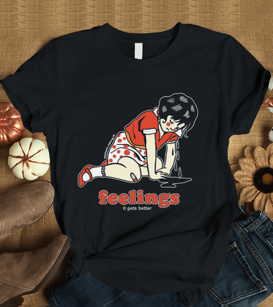 Feelings It Gets Better Vintage Cartoon Girl red Polka Dot Dress T-Shirt