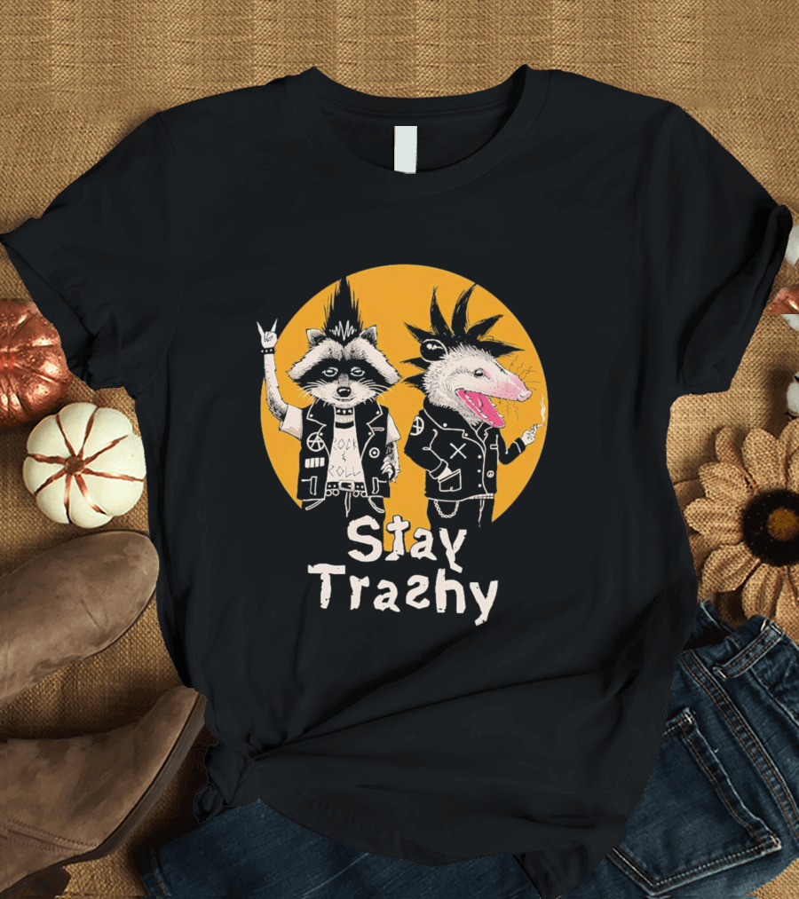 Stay Trashy Rock and Roll Punk Raccoon and Possum T-Shirt