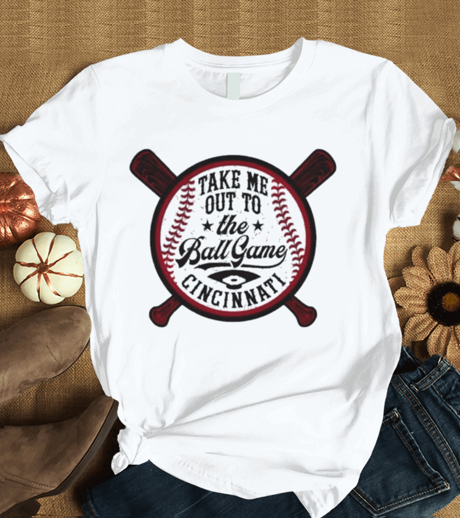 Cincinnati Take Me Out to the Ball Game Baseball Crossed Bats T-Shirt