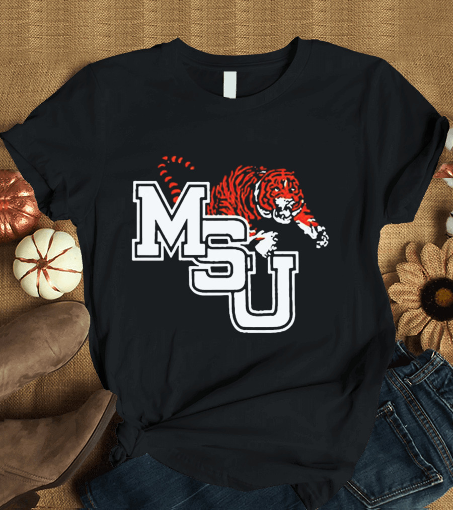 MSU Tiger Logo with Fierce Tiger Image T-Shirt