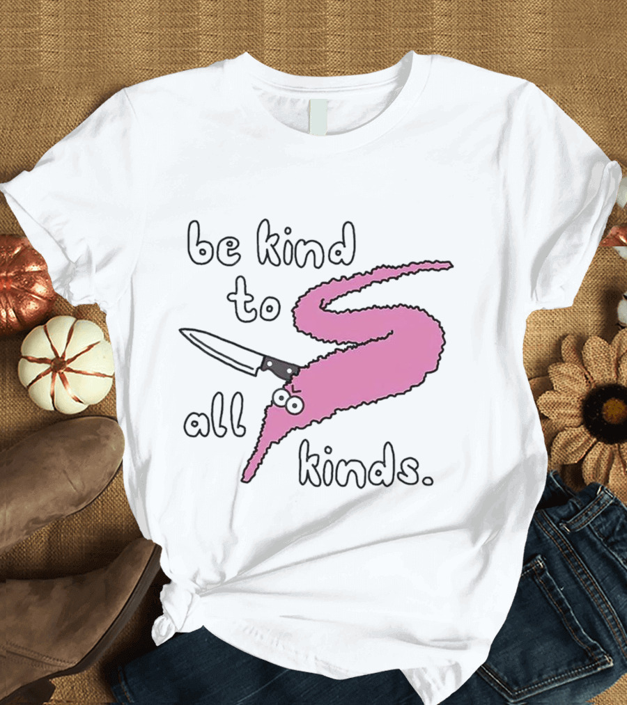 Be Kind to All Kinds Pink Squiggle Worm with Knife T-Shirt