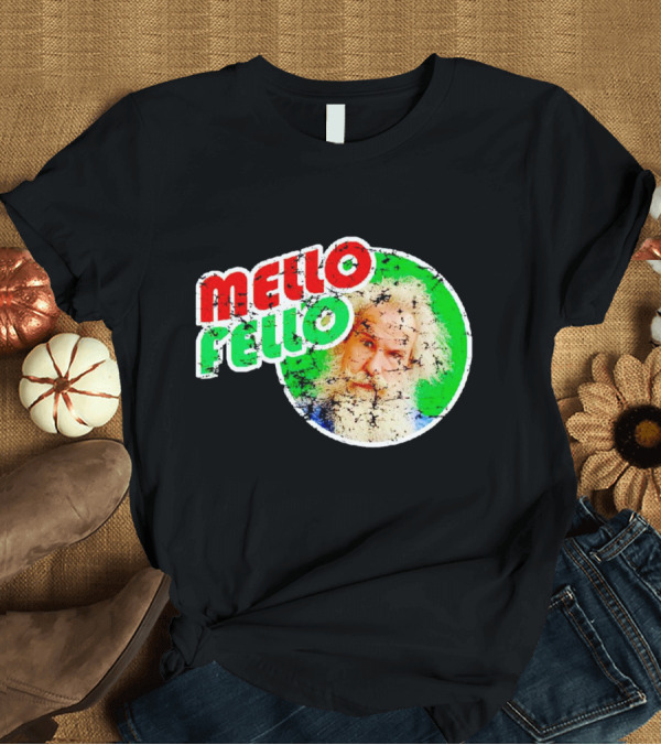 T-Shirt: Mello Fello Vintage Distressed Green Red Circle with Bearded Man T-Shirt Mello Fello Vintage Distressed Green Red Circle with Bearded Man T-Shirt