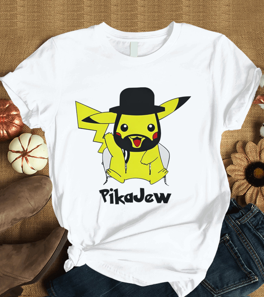 PikaJew Pikachu Hasidic Jewish Fusion Character with Yarmulke and Payot T-Shirt