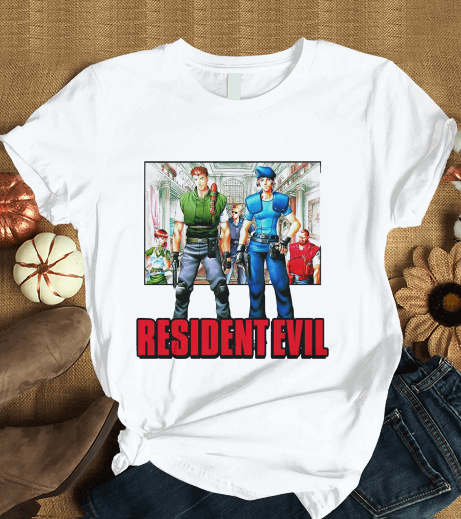Resident Evil Classic Characters and Mansion Scene T-Shirt