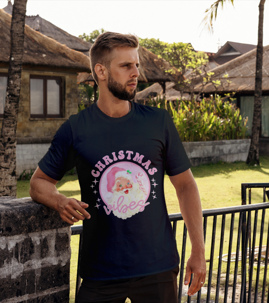 Christmas Vibes Santa Claus Candy Cane Retro Holiday T-Shirt