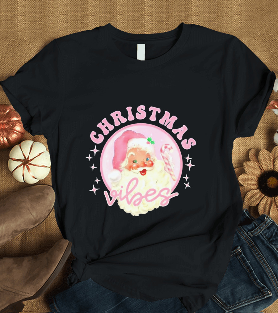Christmas Vibes Santa Claus Candy Cane Retro Holiday T-Shirt