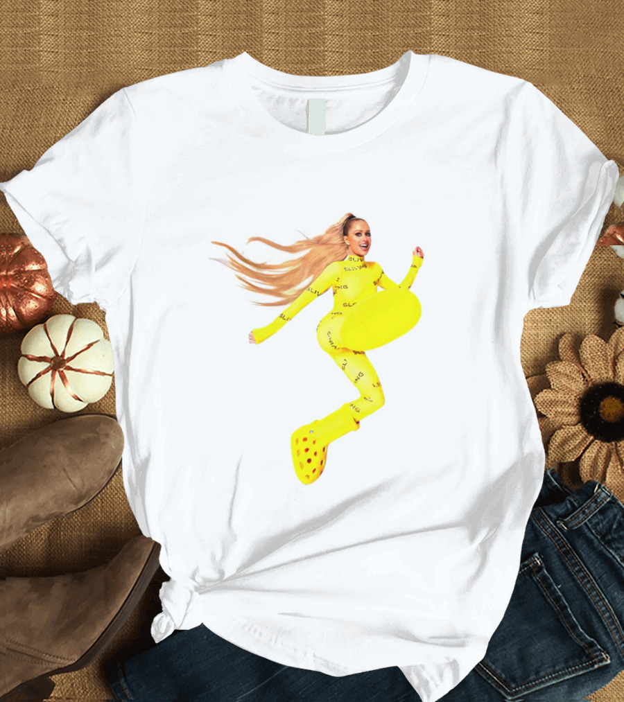 Paris Hilton Yellow Slime Crocs Big Yellow Boot T-Shirt