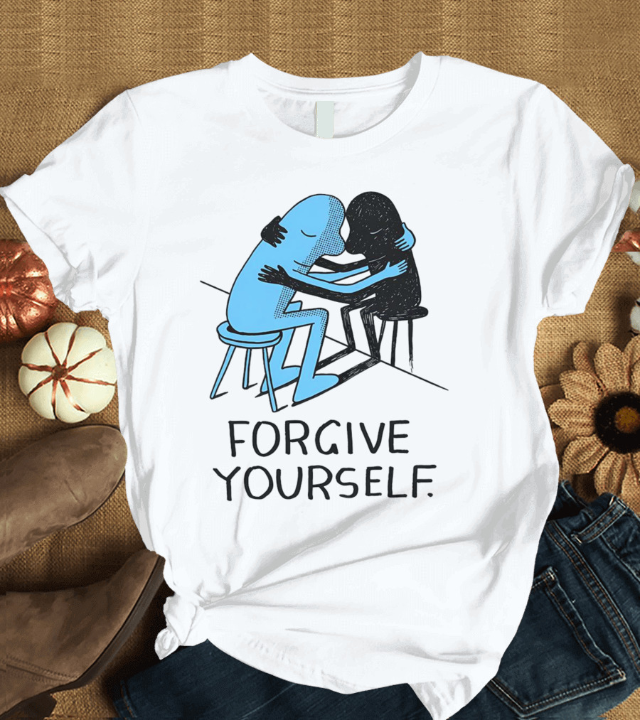 Forgive Yourself Embracing Blue and Black Figures T-Shirt