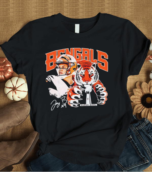 T-Shirt: Bengals Joe Burrow #9 Super Bowl Tiger Signature T-Shirt Bengals Joe Burrow #9 Super Bowl Tiger Signature T-Shirt