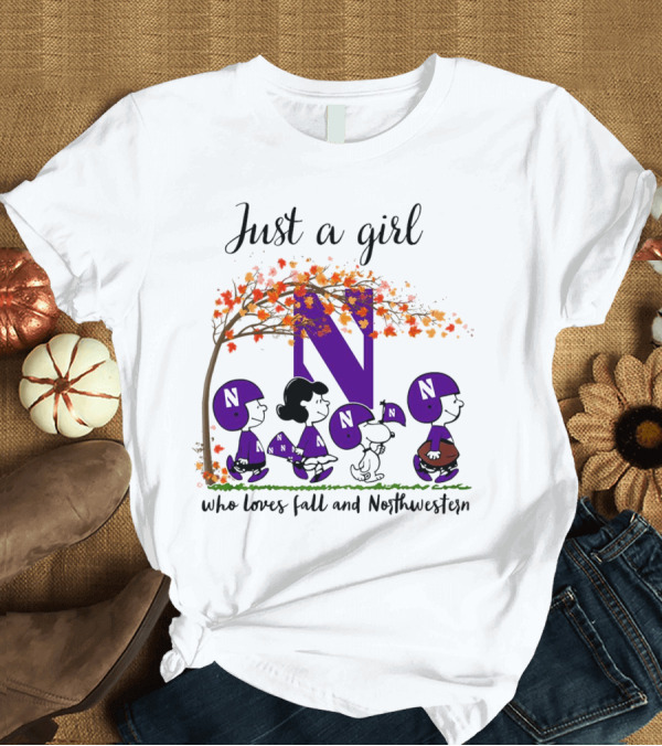 T-Shirt: Just a Girl Who Loves Fall Northwestern Wildcats Peanuts Cartoon Halloween T-Shirt Just a Girl Who Loves Fall Northwestern Wildcats Peanuts Cartoon Halloween T-Shirt