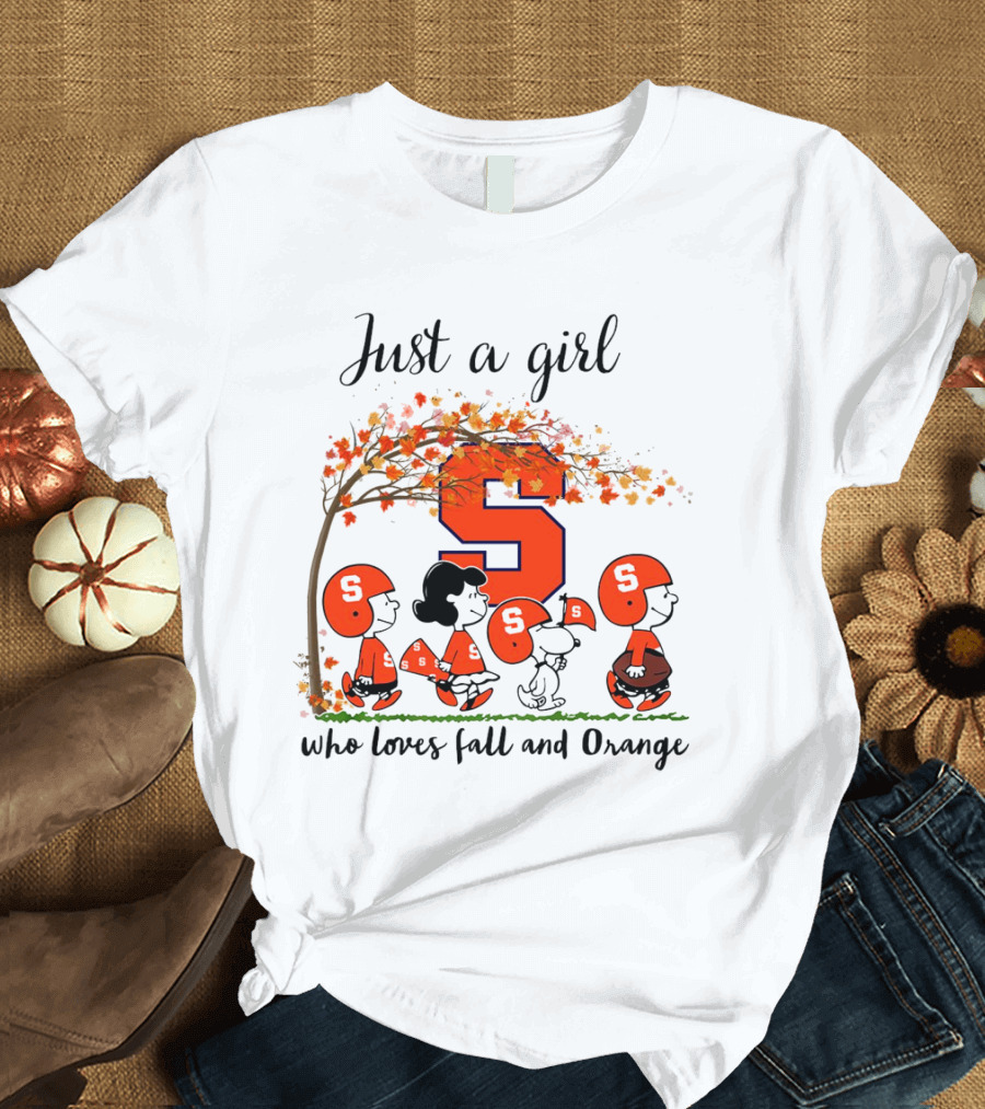 Just a Girl Who Loves Fall and Orange Peanuts Cartoon Halloween Football Leaves T-Shirt