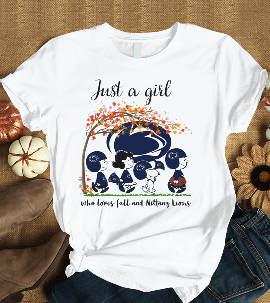 Just A Girl Who Loves Fall and Nittany Lions Peanuts Cartoon Halloween T-Shirt