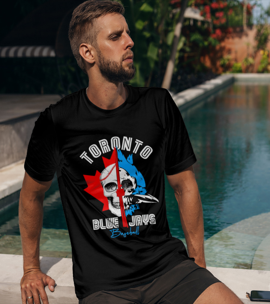 Toronto Blue Jays Skull Baseball Canada Flag T-Shirt
