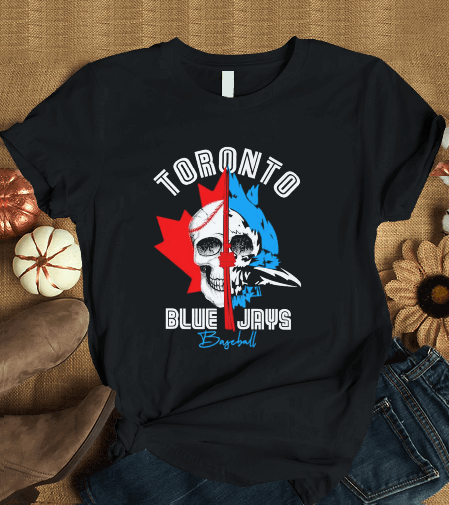 Toronto Blue Jays Skull Baseball Canada Flag T-Shirt