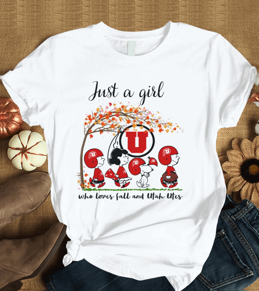 Just A Girl Who Loves Fall and Utah Utes Peanuts Cartoon T-Shirt