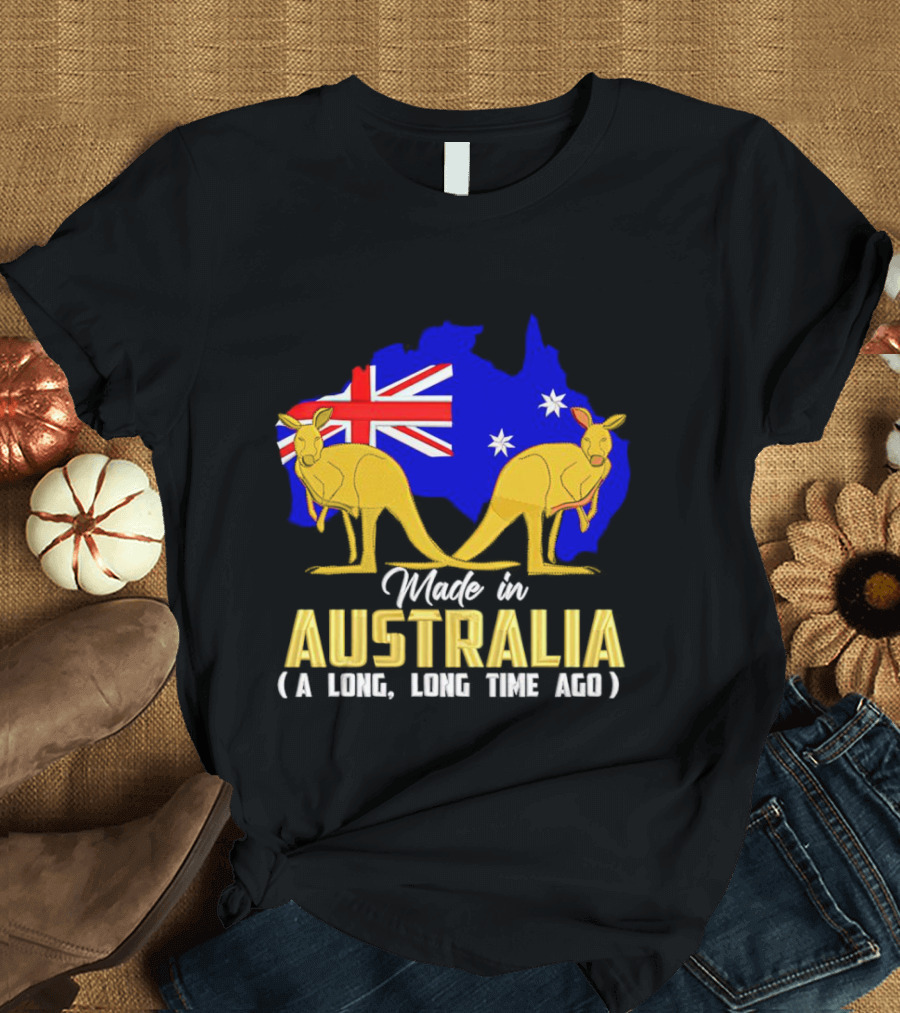 Made in Australia a Long Time Ago with Kangaroos and Australia Map Flag T-Shirt