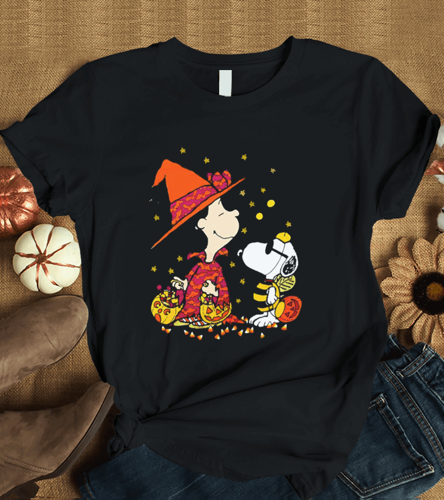 Snoopy Halloween Witch with Cute Bees and Pumpkins T-Shirt