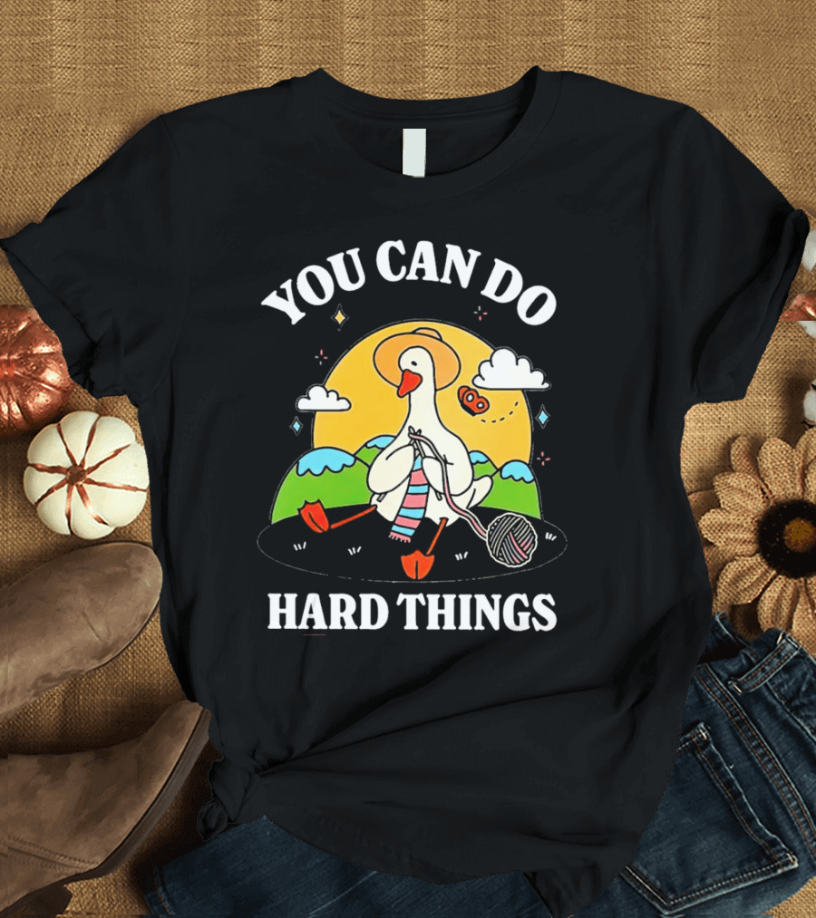Duck You Can Hard Things Teacher Happy Duck in Hat with Scarf and Whistle T-Shirt