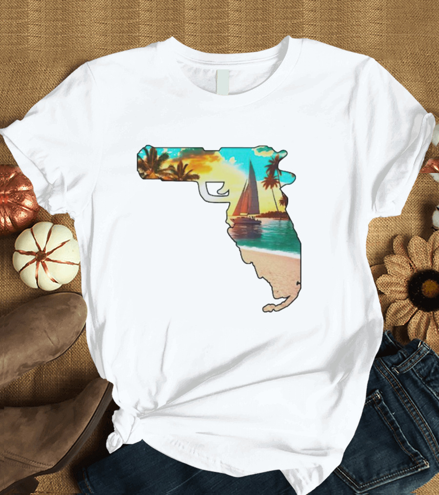 Florida Sunset Beach Sailboat Gun Shape T-Shirt