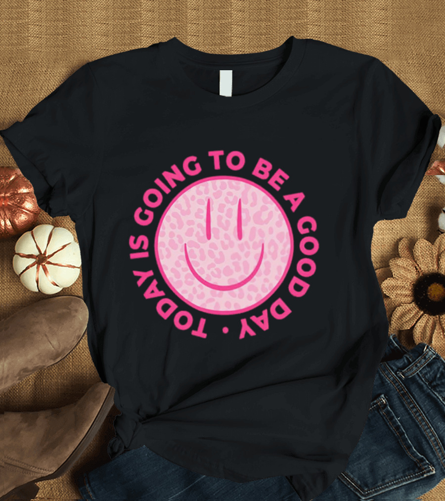 Preppy Pink Leopard Smiley Face Today Is Going To Be A Good Day T-Shirt
