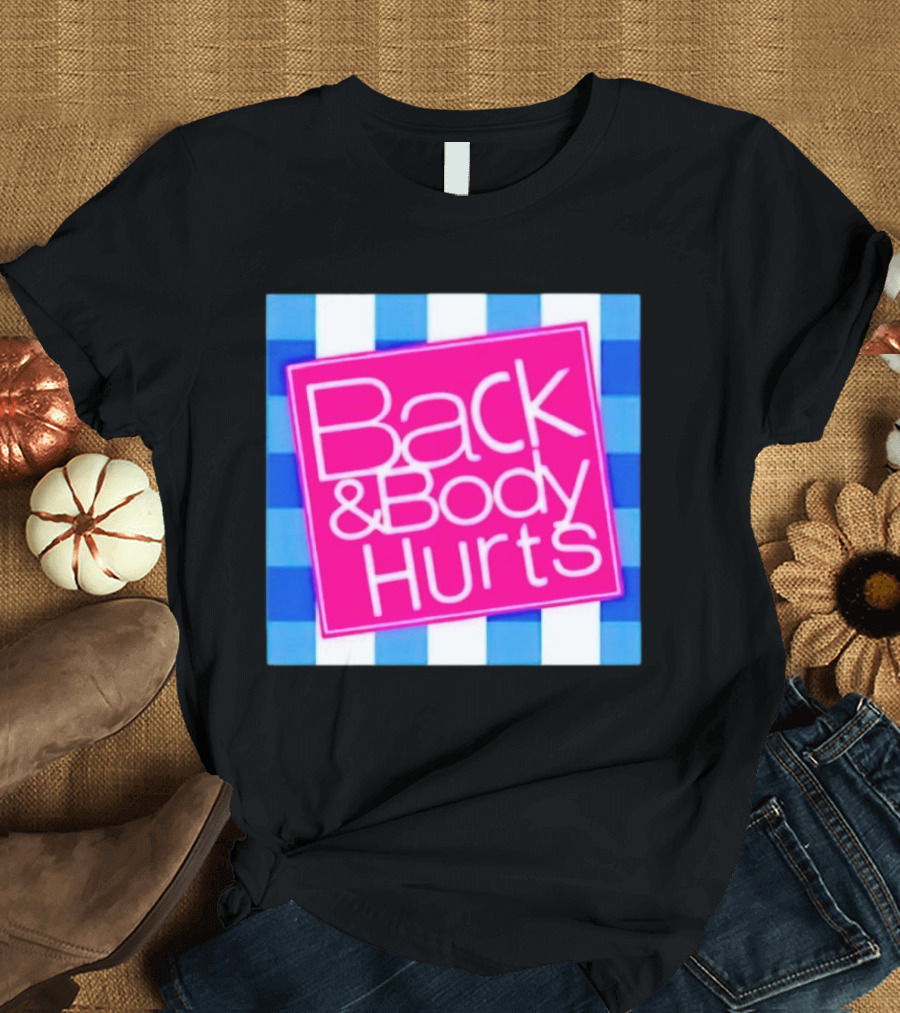Back and Body Hurts Pink Square Blue Checkered T-Shirt
