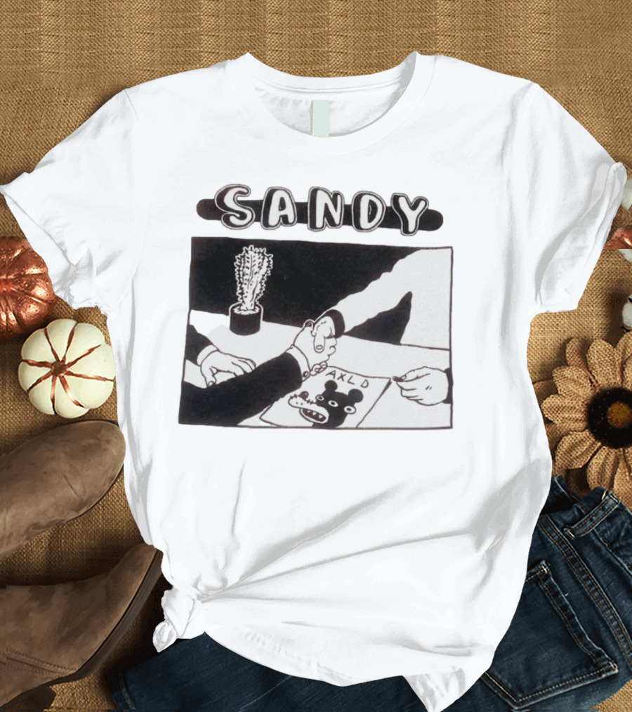 Sandy AKLD Handshake with Black and White Cartoon Bear T-Shirt