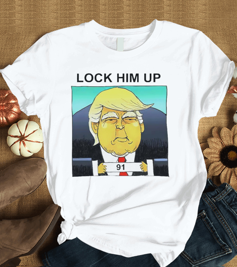 LOCK HIM UP Donald Trump Cartoon Image 91 Mugshot T-Shirt