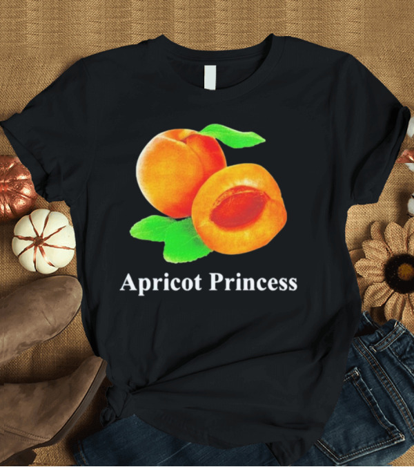 T-Shirt: Apricot Princess Fruit Illustration with Leaf Detailing T-Shirt Apricot Princess Fruit Illustration with Leaf Detailing T-Shirt