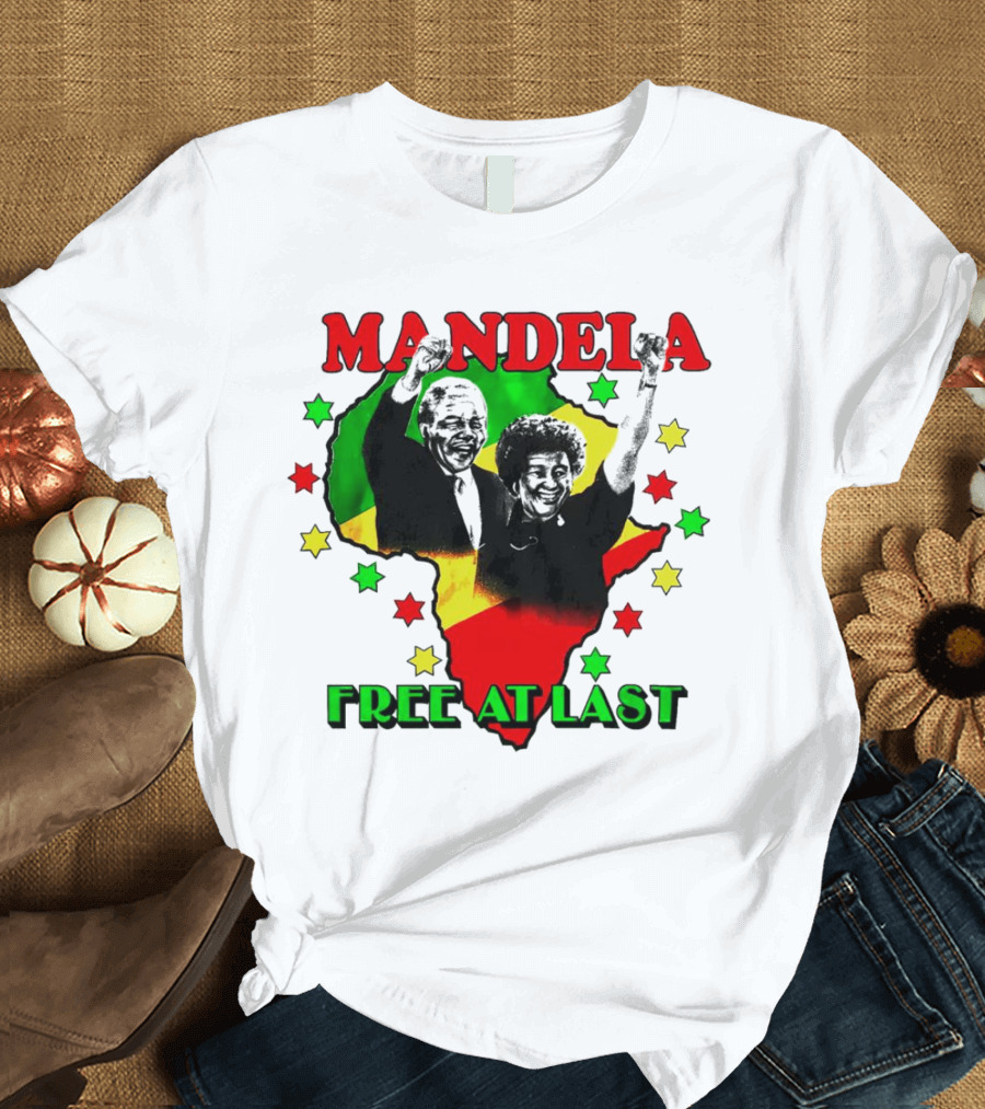 Mandela Free At Last Africa Map Red Yellow Green Stars T-Shirt