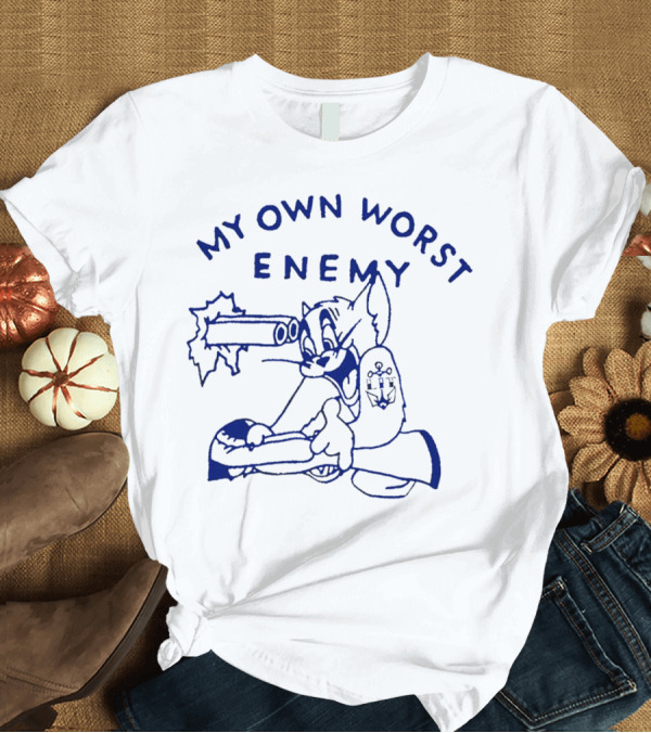 T-Shirt: My Own Worst Enemy Cartoon Character with Gun Blowing Up T-Shirt My Own Worst Enemy Cartoon Character with Gun Blowing Up T-Shirt
