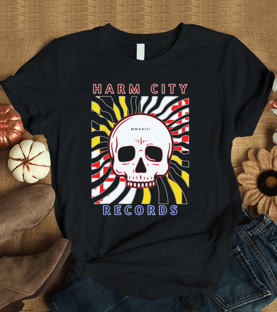 Harm City Records Baltimore Maryland Charm City MMXXIII Skull T-Shirt