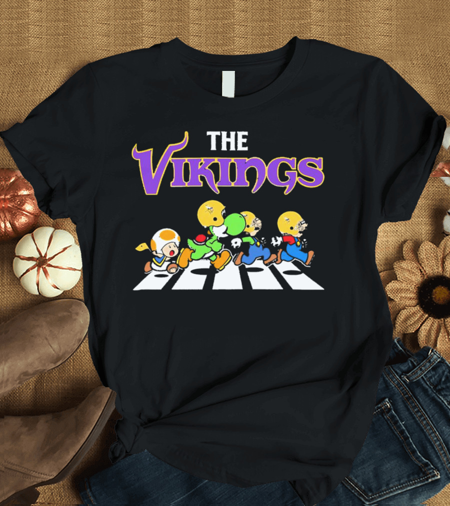 Super Mario Characters Crossing for Minnesota Vikings Sports Fans T-Shirt