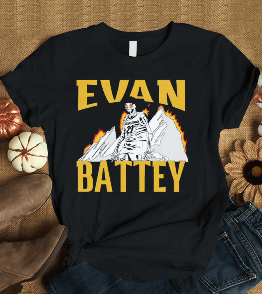 Evan Battey Colorado Buffaloes Basketball 21 Mountain Flames T-Shirt