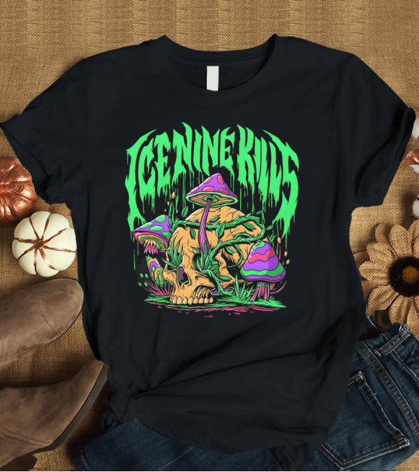 T-Shirt: Ice Nine Kills Skull with Psychedelic Mushrooms T-Shirt Ice Nine Kills Skull with Psychedelic Mushrooms T-Shirt
